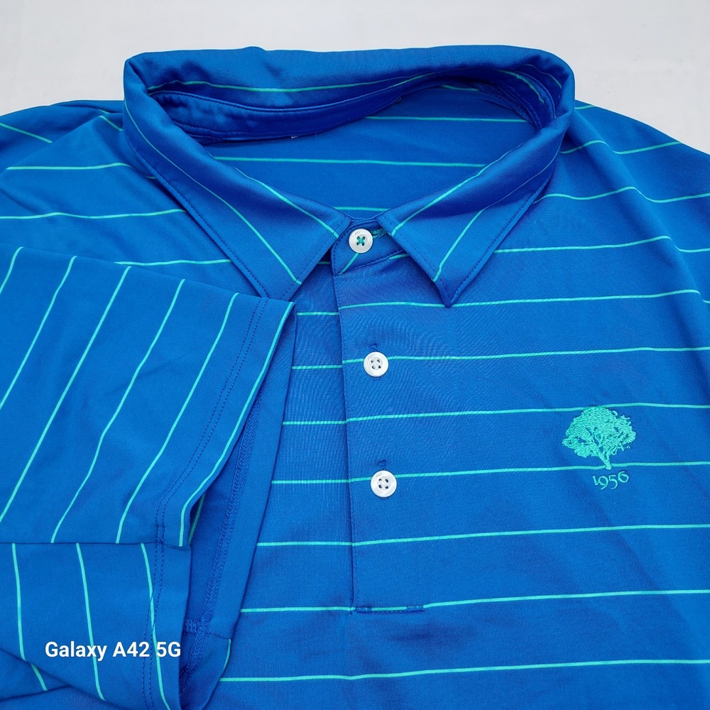 KJUS Men Soren Big Stripes Polo‎ Shirt Blue Teal XL Golf Short Sleeve MG60-H12
